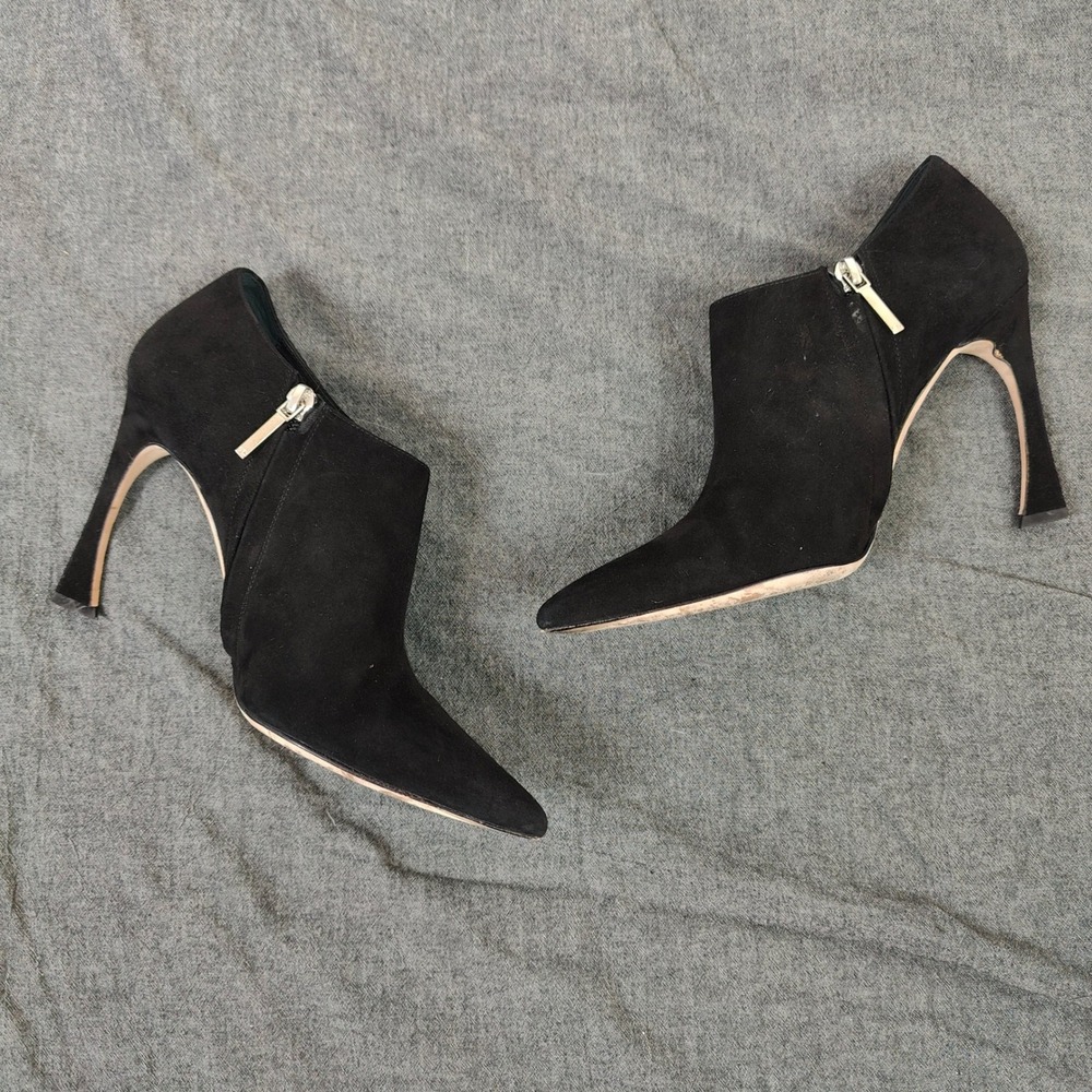 Christian Dior Boots Womens 38.5 Black Suede Pointed Toe‎ Stiletto Ankle Booties - Picture 3 of 13